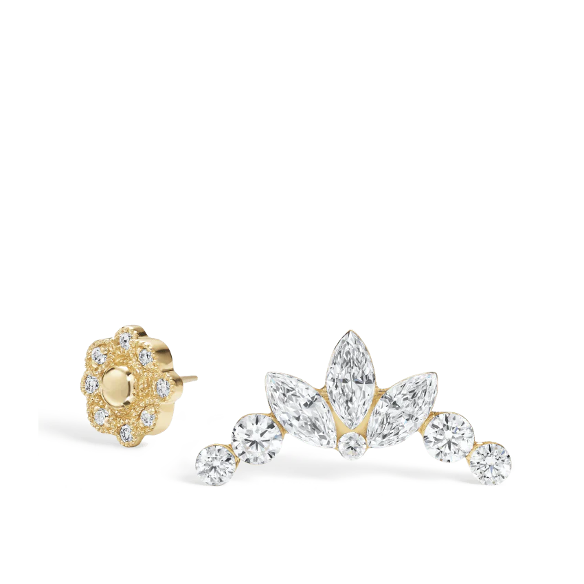 Invisible Set Diamond Lotus Garland Threaded Stud Earring - Image 13