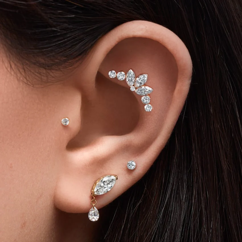 Invisible Set Diamond Lotus Garland Threaded Stud Earring - Image 17