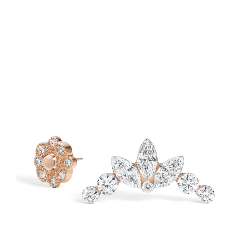 Invisible Set Diamond Lotus Garland Threaded Stud Earring - Image 19