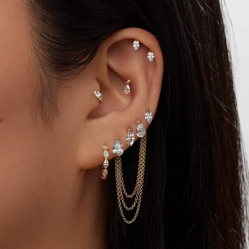 Invisible Set Diamond Marquise Eternity Hoop Earring - Image 110