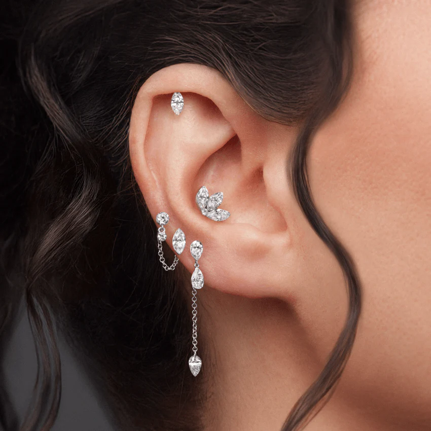 Invisible Set Diamond Marquise Threaded Stud Earring With Titanium Backing - Image 12