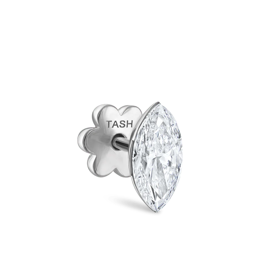 Invisible Set Diamond Marquise Threaded Stud Earring With Titanium Backing - Image 13