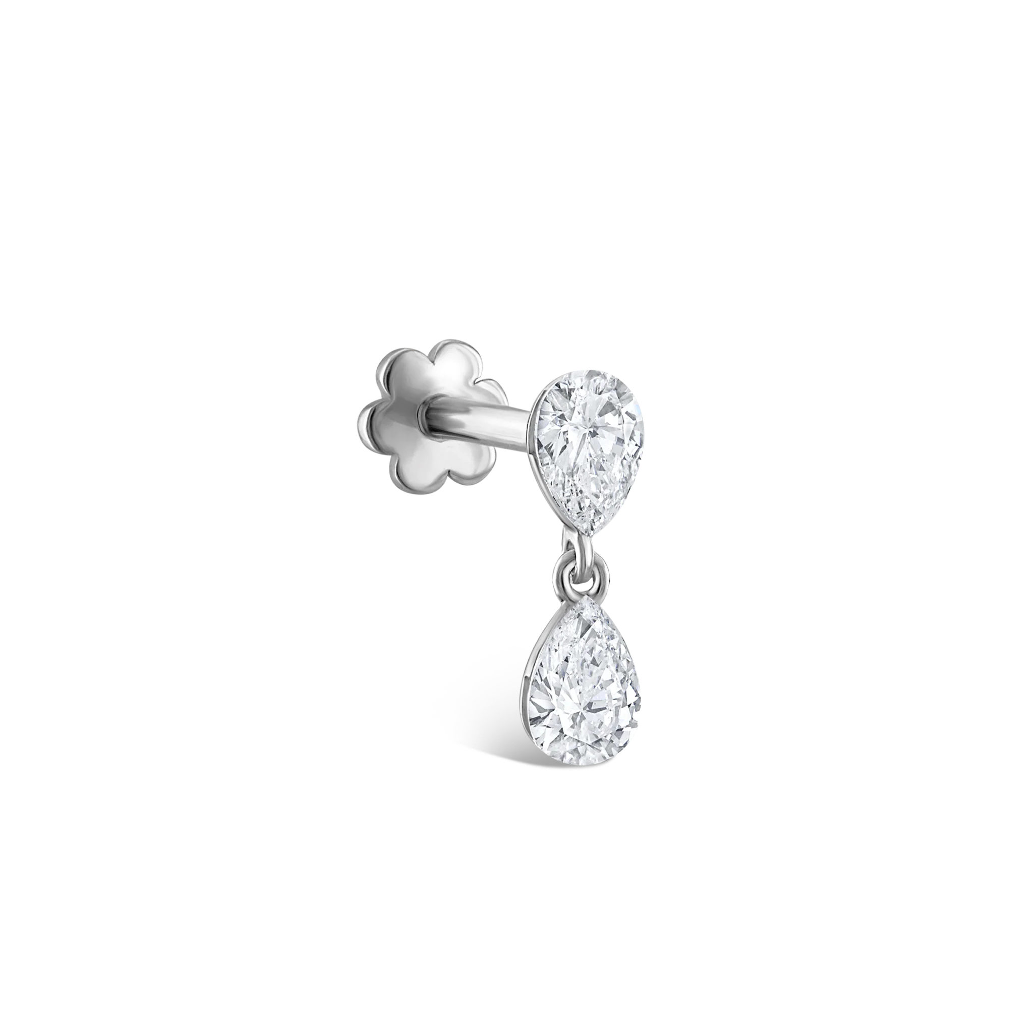 Invisible Set Diamond Pear Dangle Threaded Stud Earring - Image 14