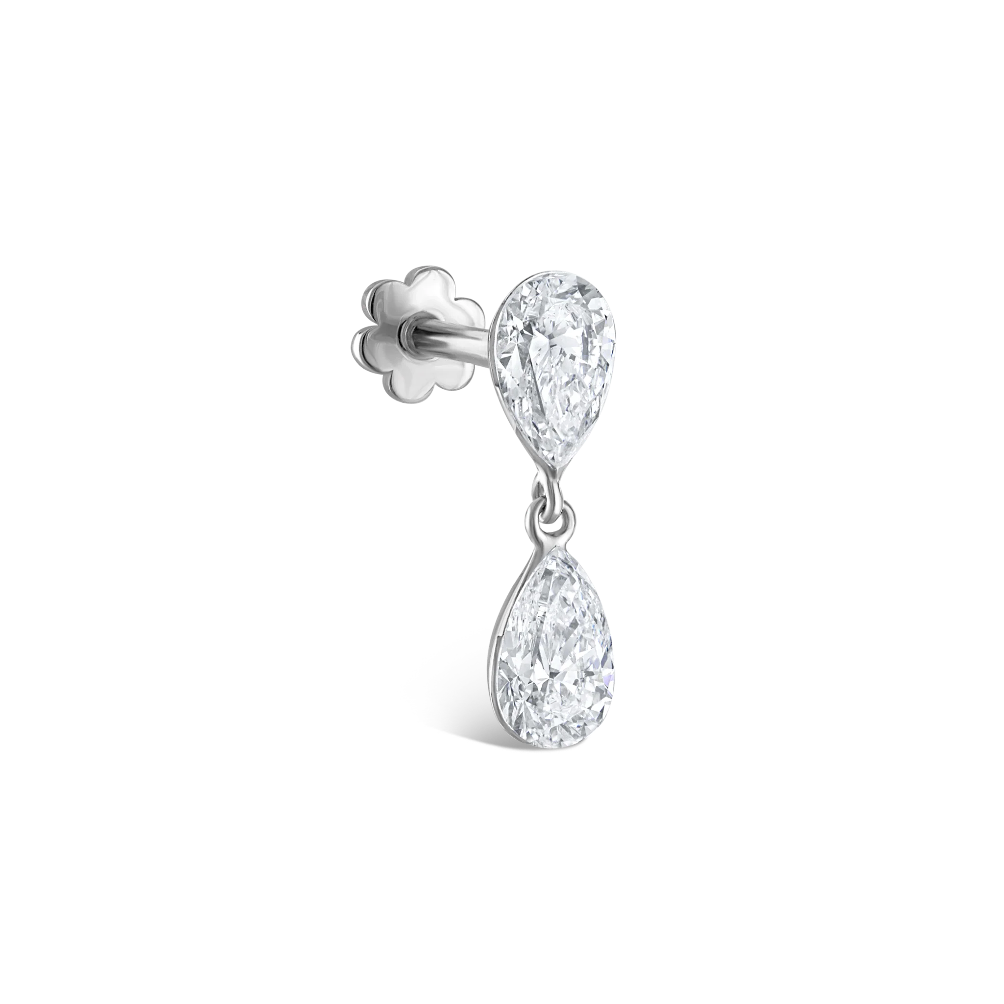 Invisible Set Diamond Pear Dangle Threaded Stud Earring - Image 16
