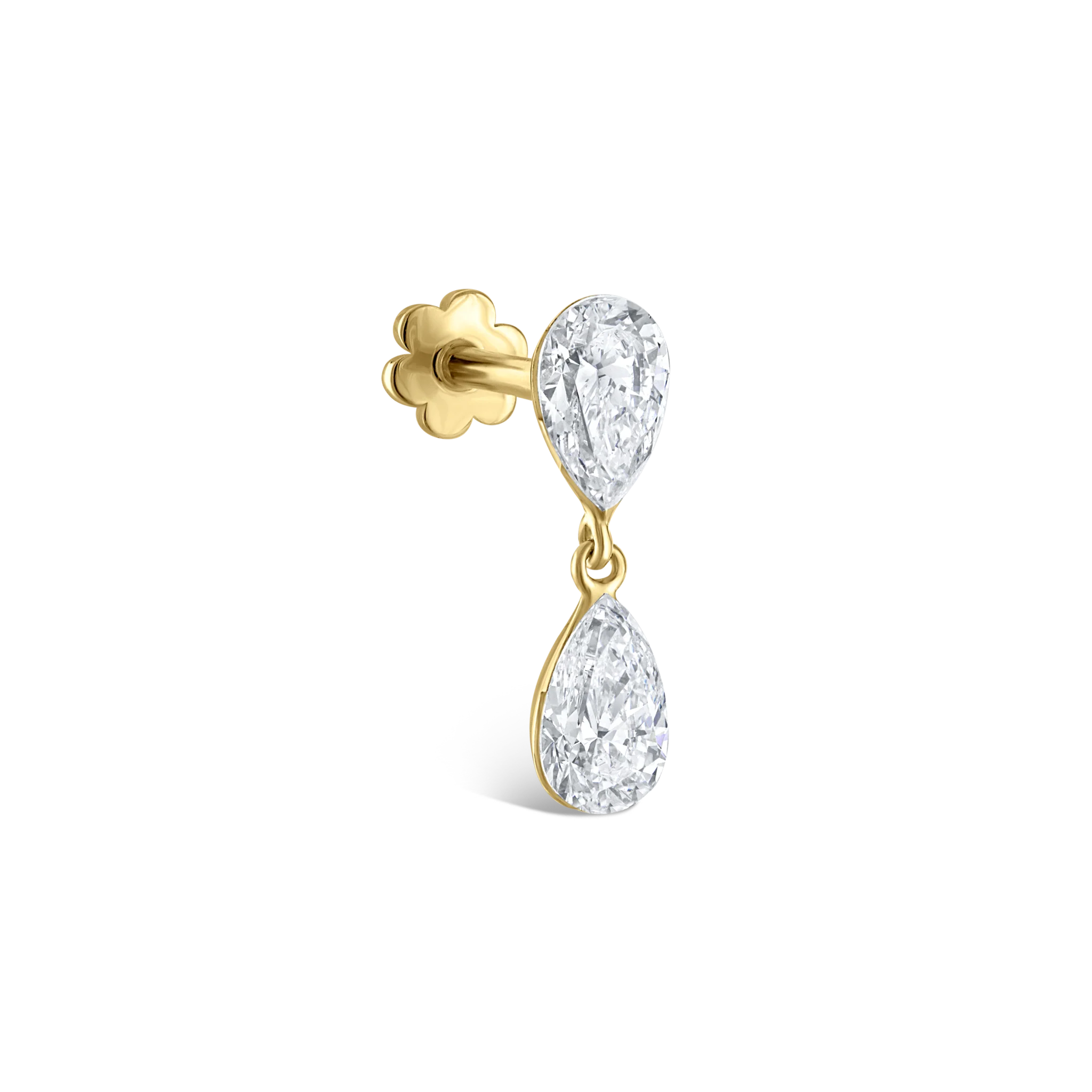 Invisible Set Diamond Pear Dangle Threaded Stud Earring - Image 17