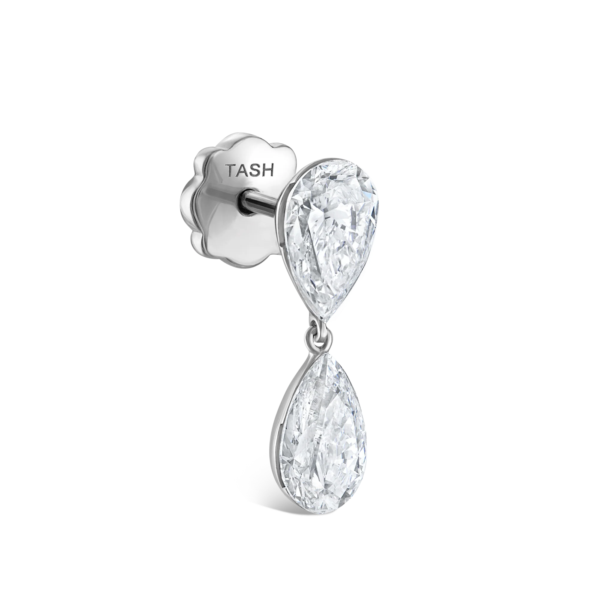 Invisible Set Diamond Pear Dangle Threaded Stud Earring - Image 18