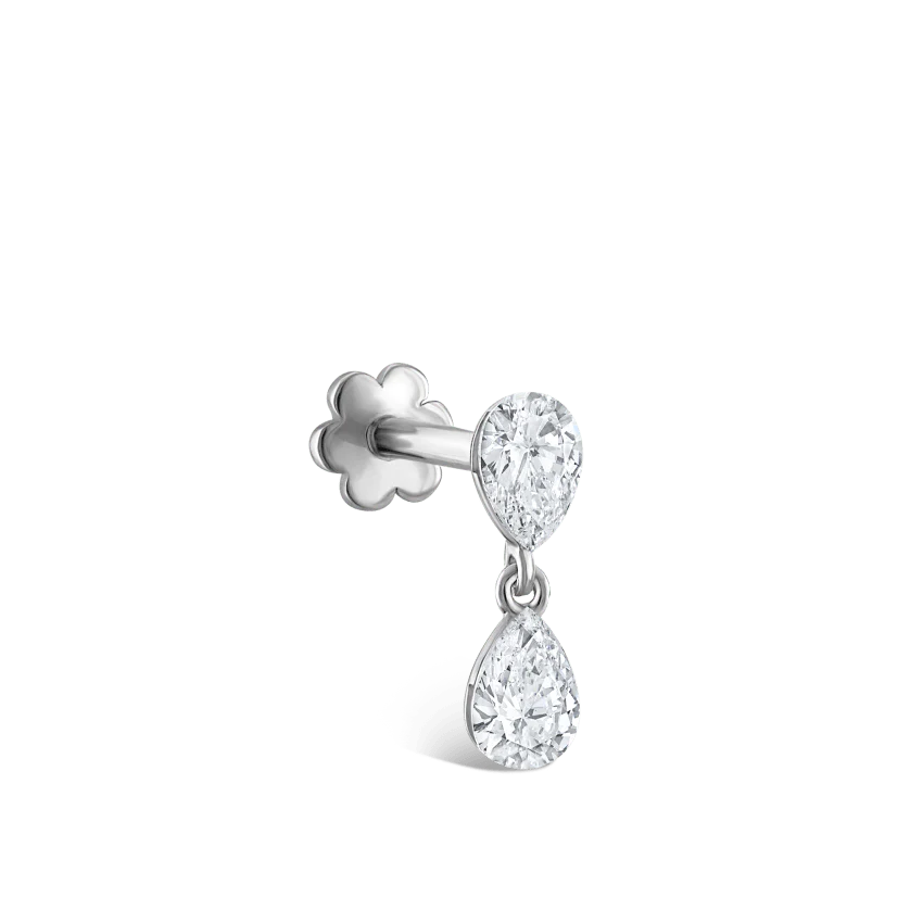 Invisible Set Diamond Pear Dangle Threaded Stud Earring - Image 2
