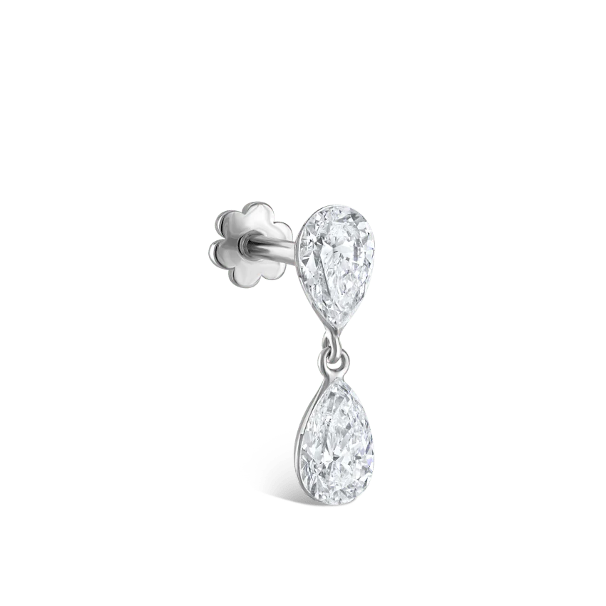 Invisible Set Diamond Pear Dangle Threaded Stud Earring With Titanium Backing