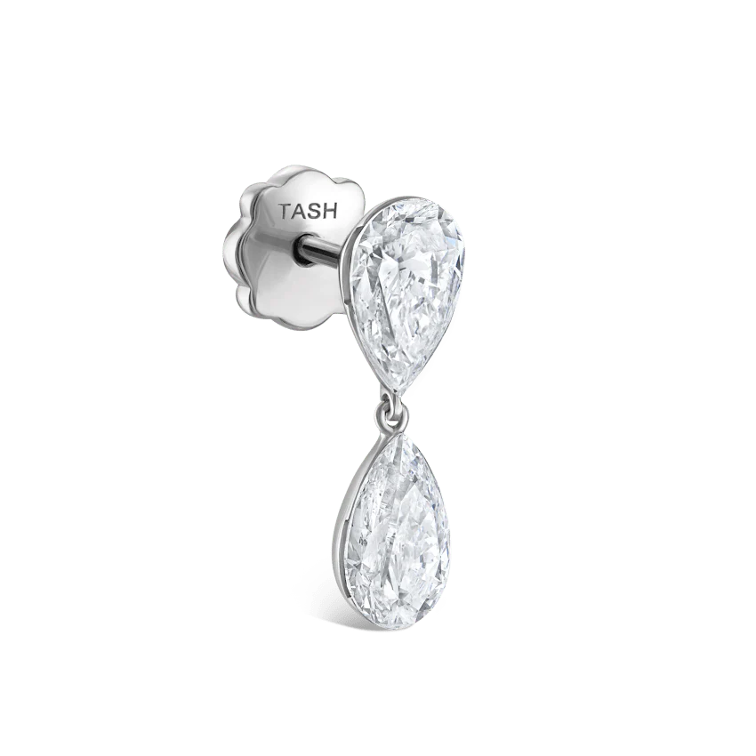 Invisible Set Diamond Pear Dangle Threaded Stud Earring With Titanium Backing - Image 6