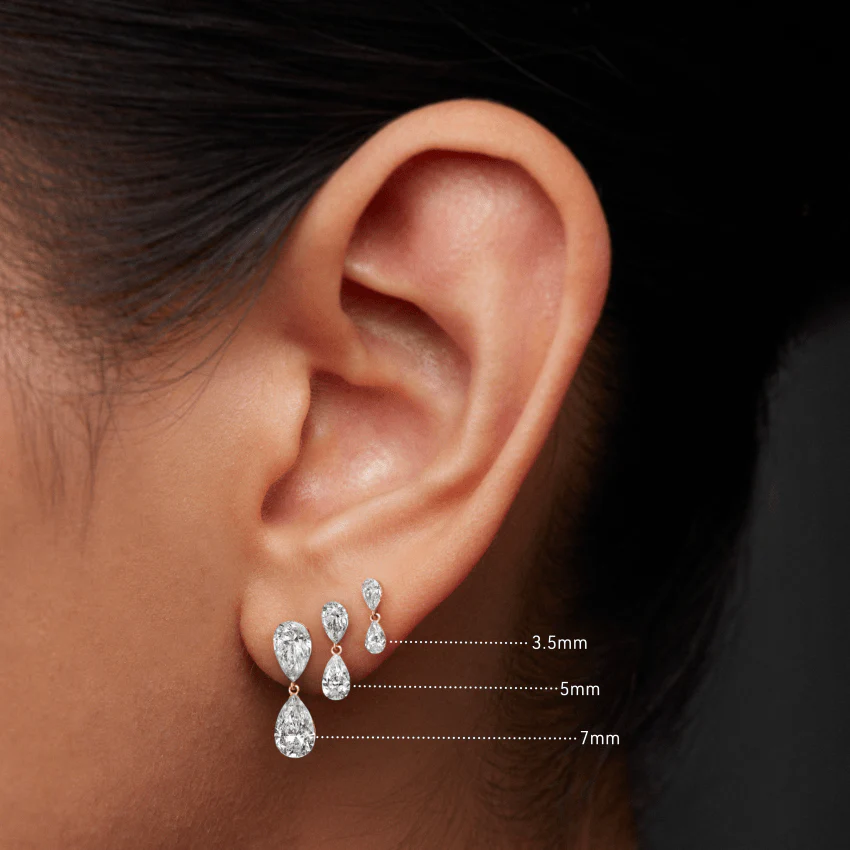 Invisible Set Diamond Pear Dangle Threaded Stud Earring With Titanium Backing - Image 7