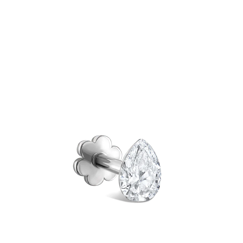 Invisible Set Diamond Pear Threaded Stud Earring