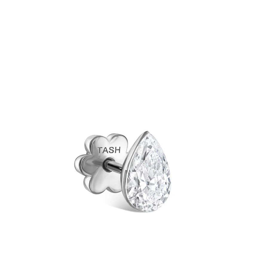Invisible Set Diamond Pear Threaded Stud Earring - Image 9