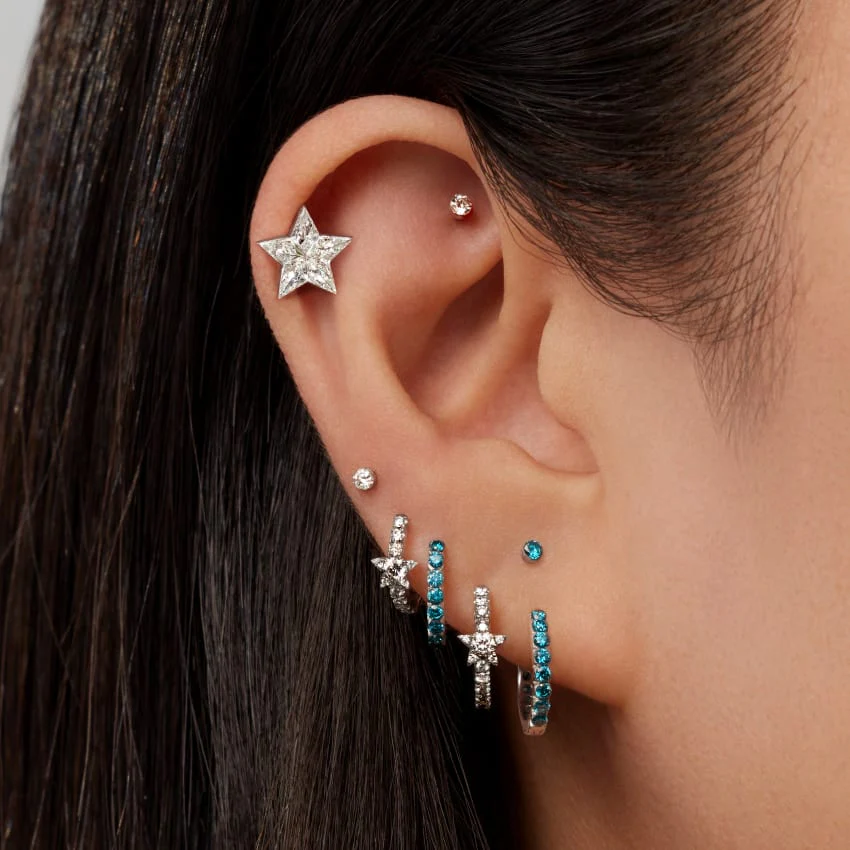 Invisible Set Diamond Star Threaded Stud Earring - Image 14
