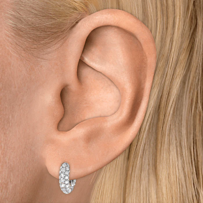 Invisible Set Diamond Three Row Pavé Hoop Earring - Image 10