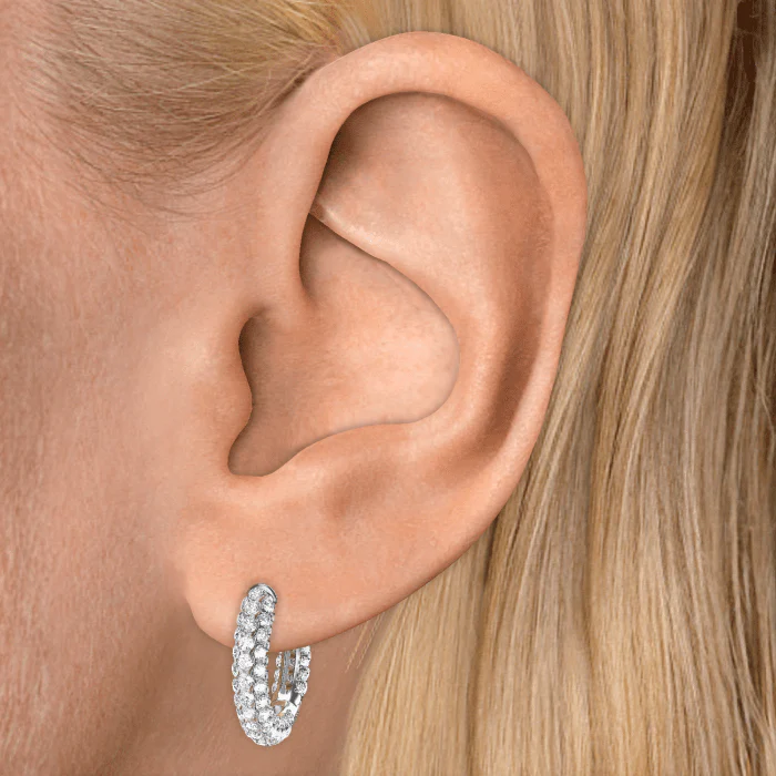 Invisible Set Diamond Three Row Pavé Hoop Earring - Image 3