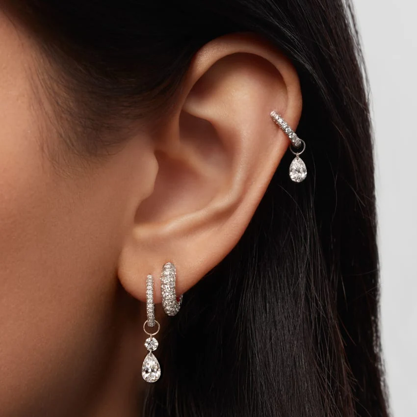 Invisible Set Diamond Three Row Pavé Hoop Earring - Image 32