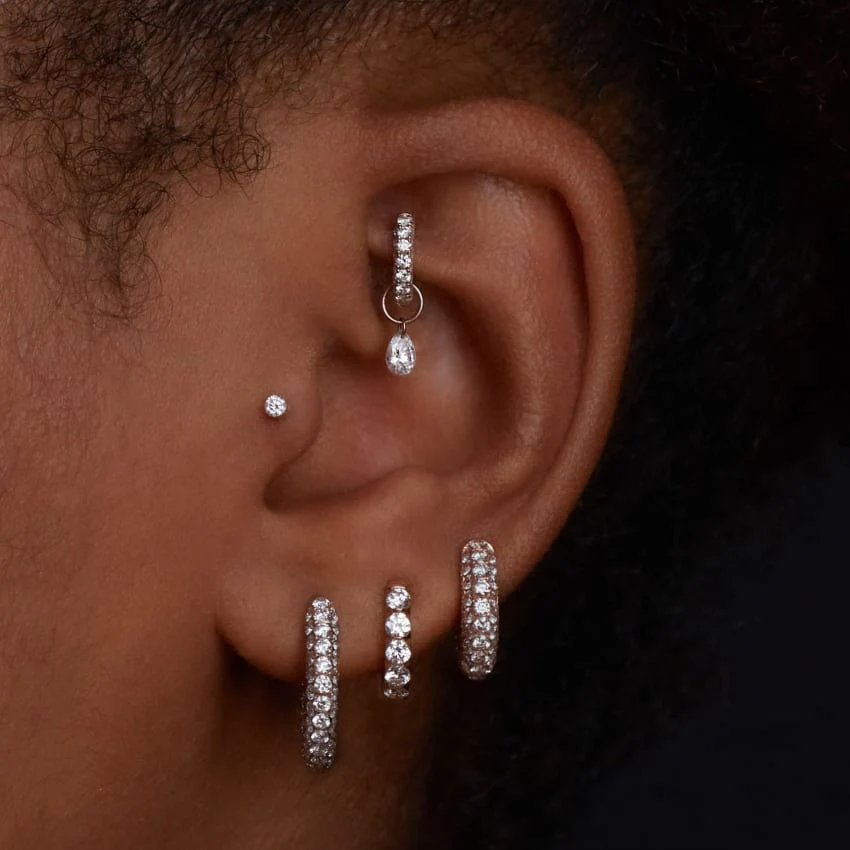 Invisible Set Diamond Three Row Pavé Hoop Earring - Image 37