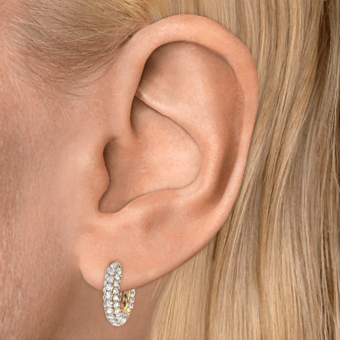 Invisible Set Diamond Three Row Pavé Hoop Earring - Image 38
