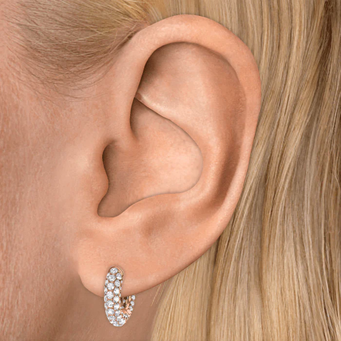 Invisible Set Diamond Three Row Pavé Hoop Earring - Image 51