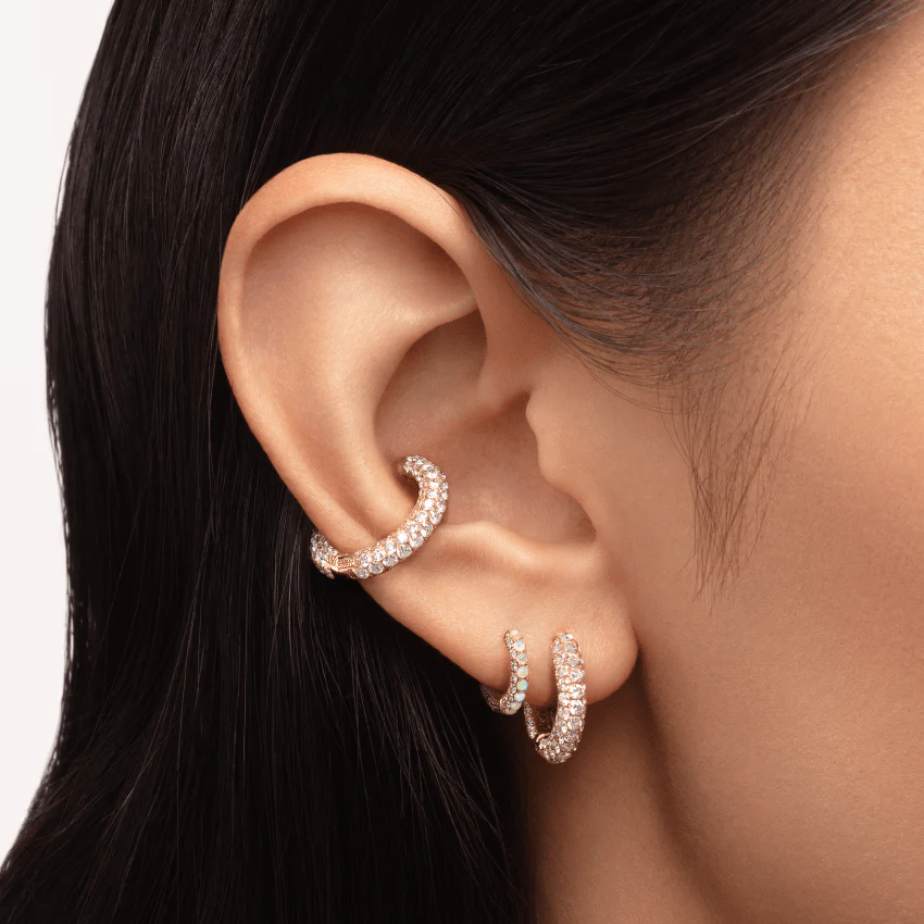 Invisible Set Diamond Three Row Pavé Hoop Earring - Image 57
