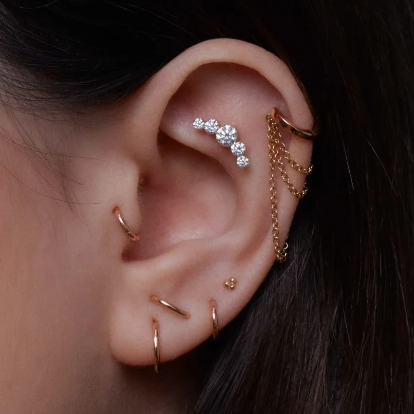 Invisible Set Five Diamond Open Curve Threaded Stud Earring - Image 15