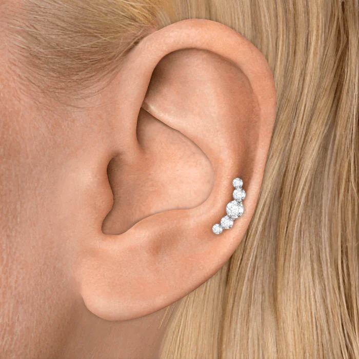 Invisible Set Five Diamond Open Curve Threaded Stud Earring - Image 5