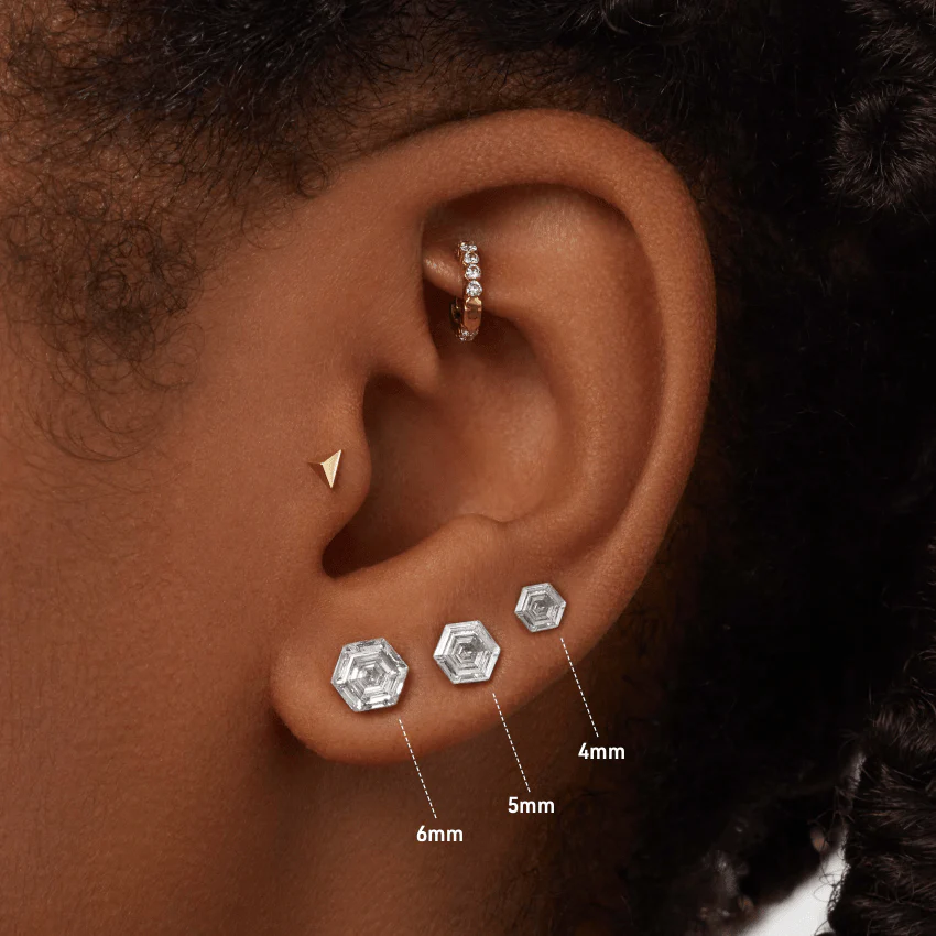 Invisible Set Hexagon Diamond Stud Earring - Image 10