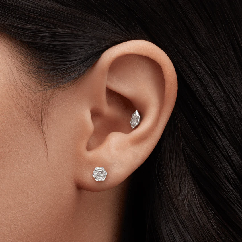 Invisible Set Hexagon Diamond Stud Earring - Image 11