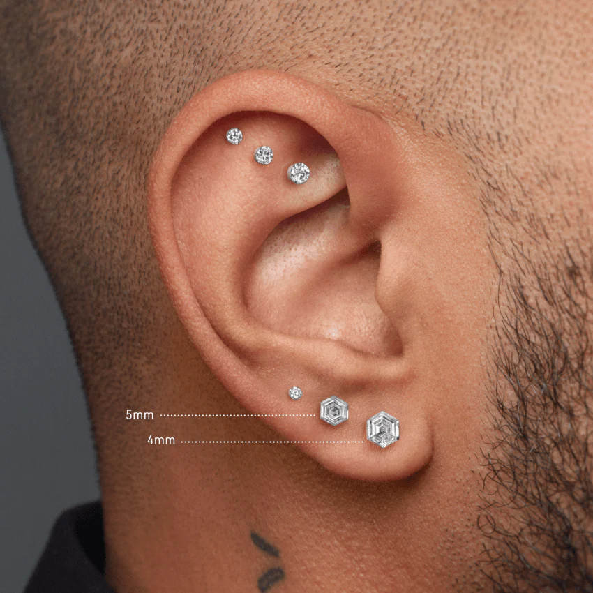 Invisible Set Hexagon Diamond Stud Earring - Image 7
