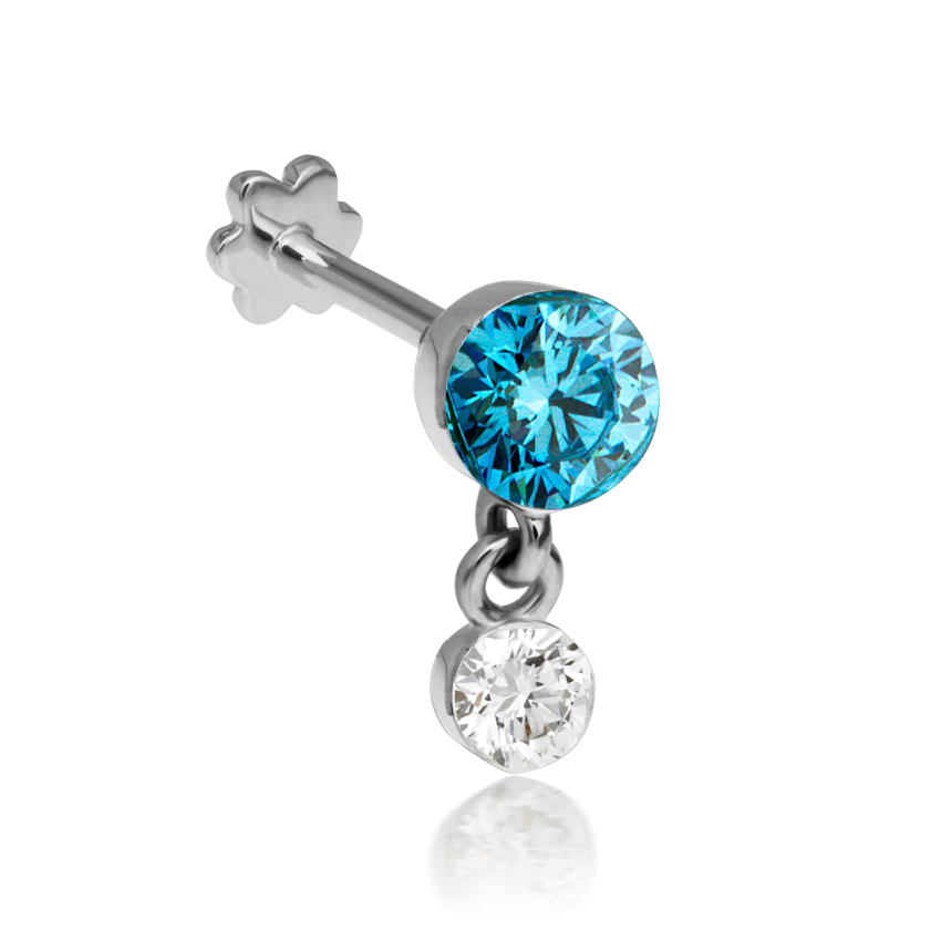 Invisible Set Light Blue Diamond Dangle Threaded Stud Earring With Titanium Backing