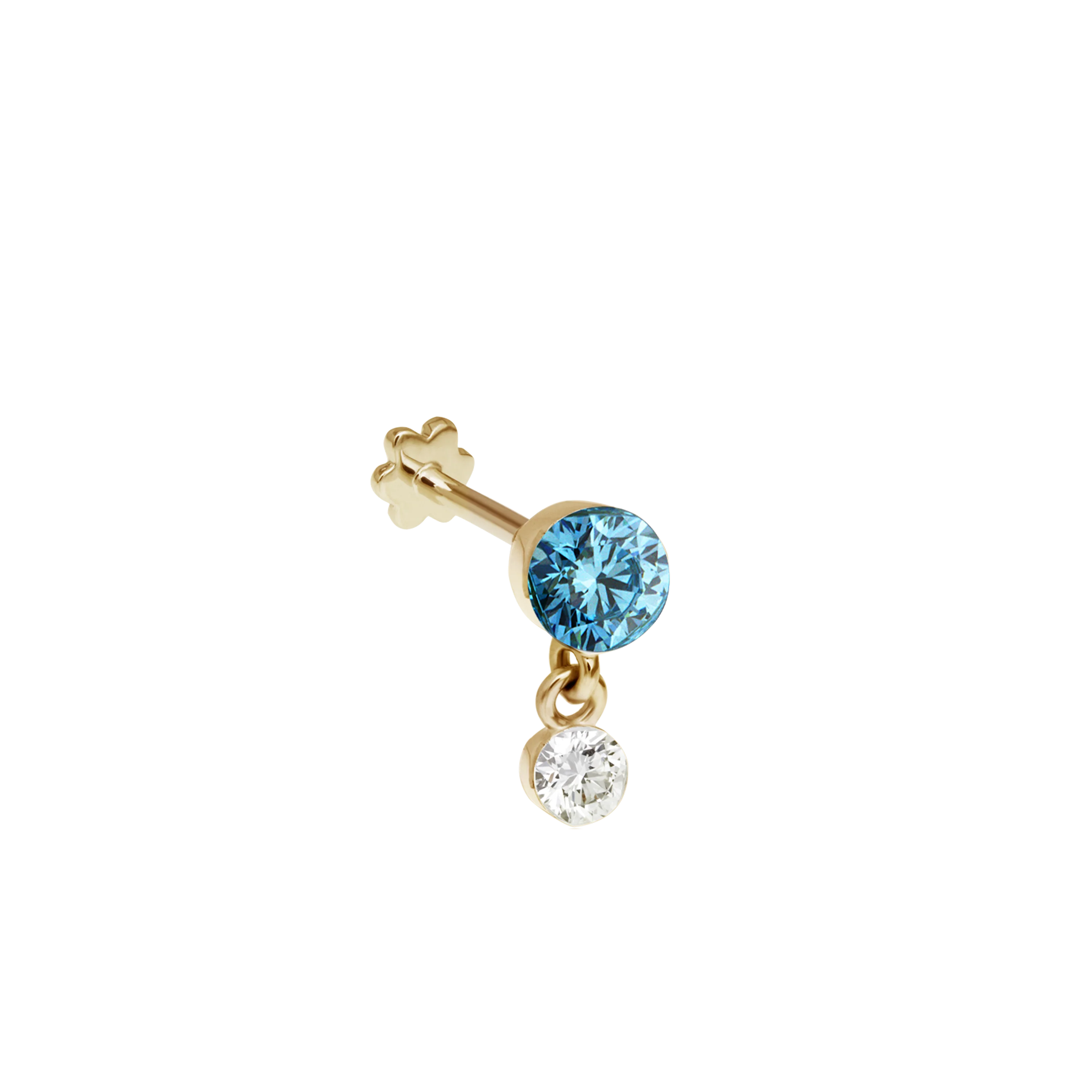 Invisible Set Light Blue Diamond Dangle Threaded Stud Earring With Titanium Backing - Image 4