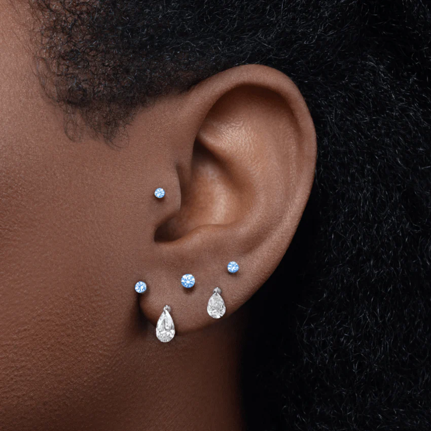 Invisible Set Light Blue Diamond Threaded Stud Earring With Titanium Backing - Image 6