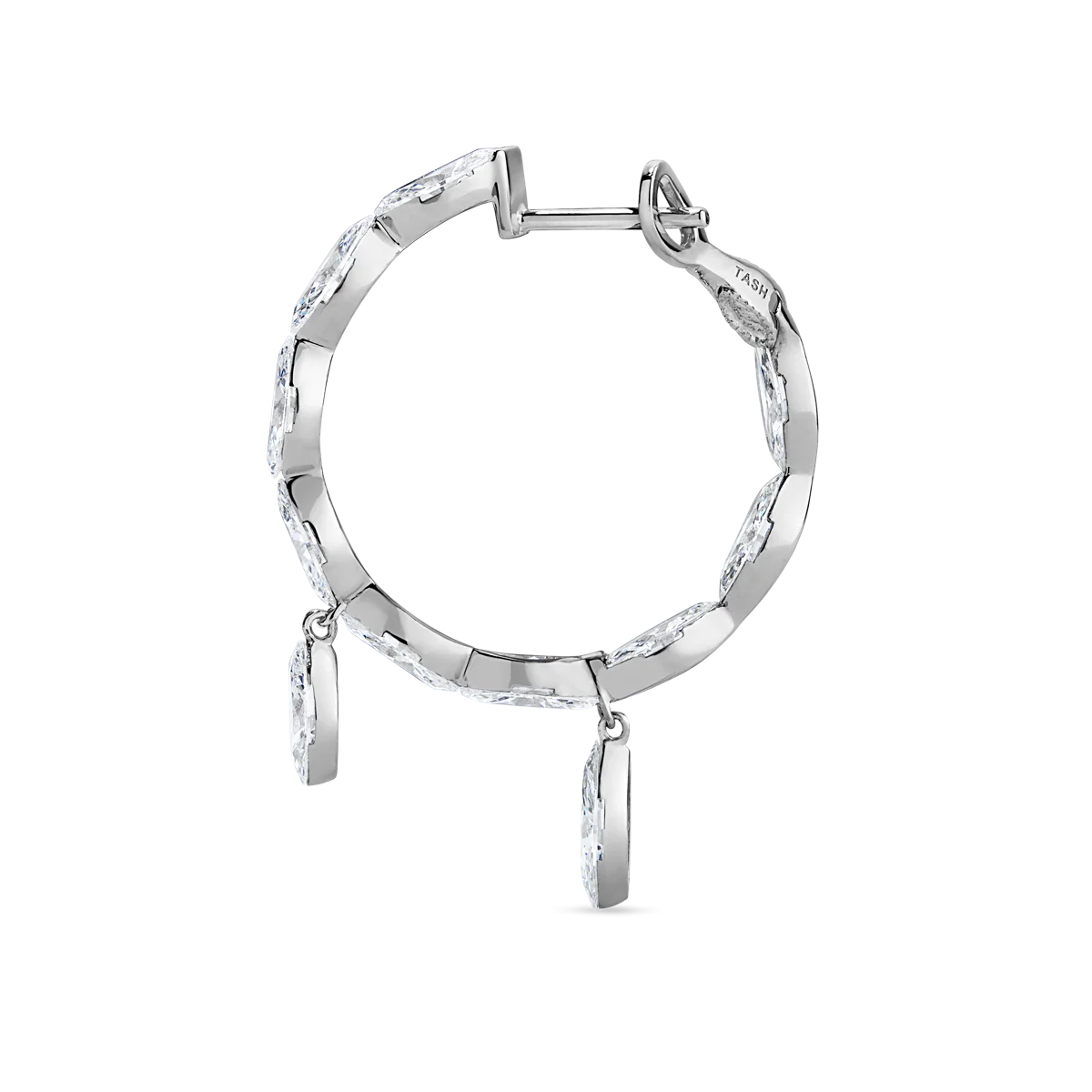 Invisible Set Marquise Diamond Eternity with Dangle Forward Angle Hoop Earring - Image 6