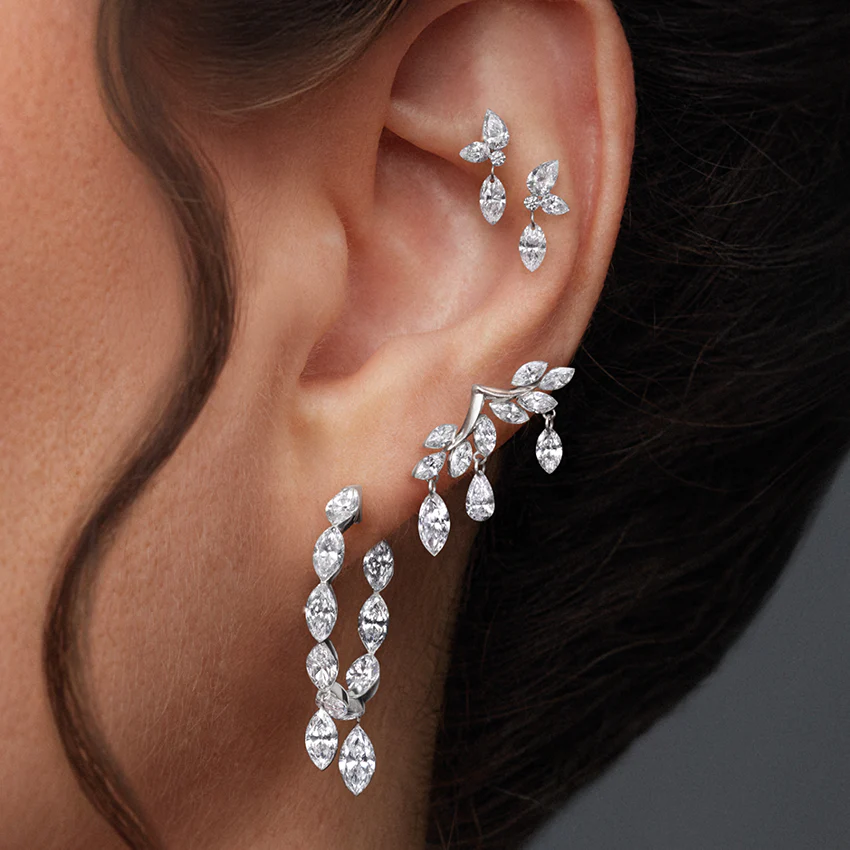 Invisible Set Marquise Diamond Eternity with Dangle Forward Angle Hoop Earring - Image 7