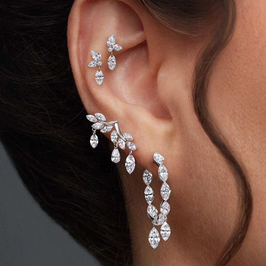 Invisible Set Marquise Diamond Eternity with Dangle Forward Angle Hoop Earring - Image 8