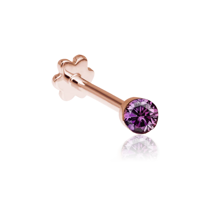 Invisible Set Rose Purple Diamond Threaded Stud Earring With Titanium Backing - Image 12
