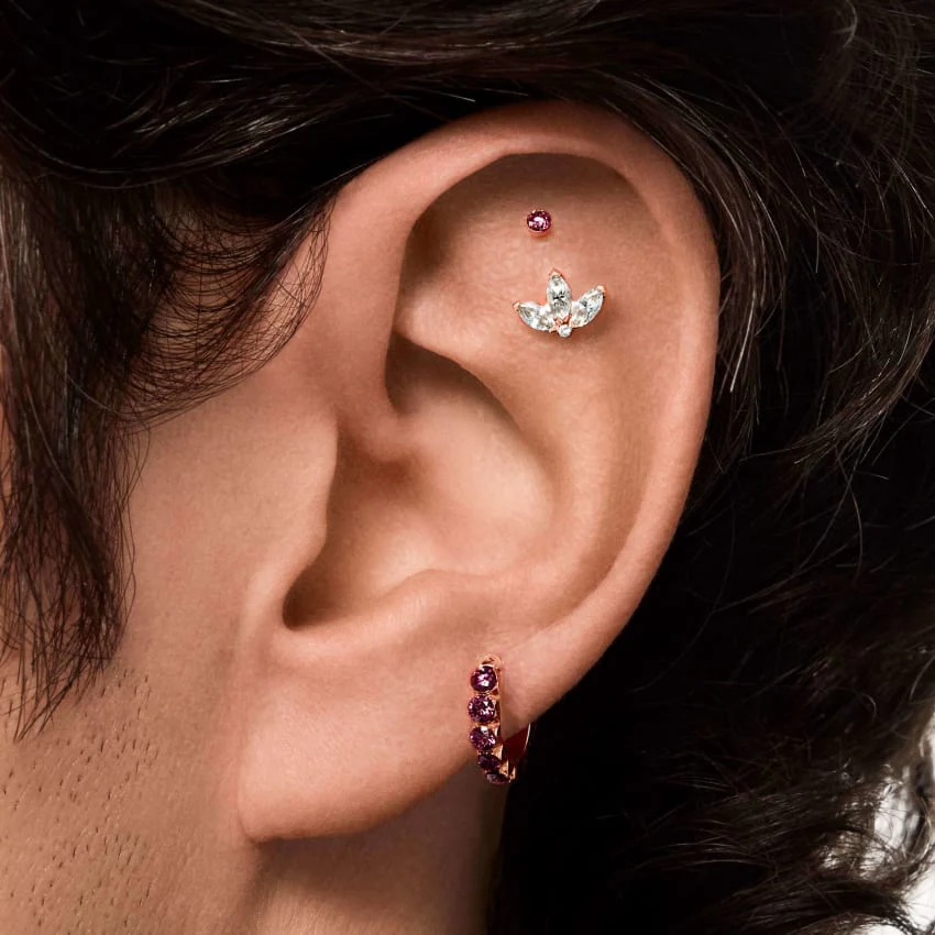 Invisible Set Rose Purple Diamond Threaded Stud Earring With Titanium Backing - Image 16