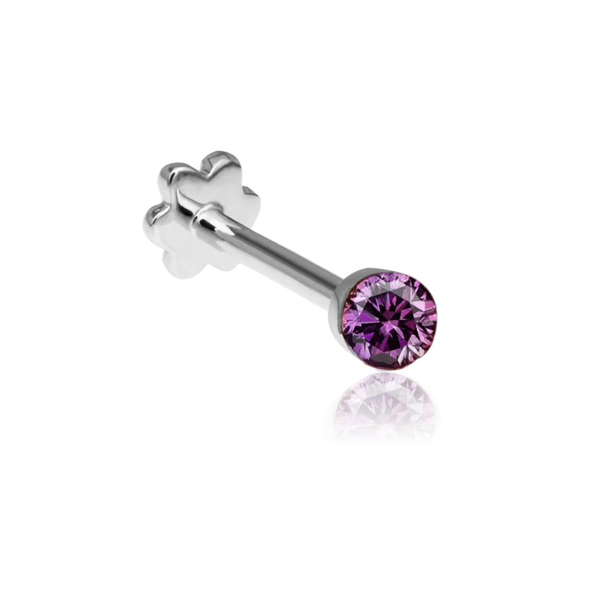 Invisible Set Rose Purple Diamond Threaded Stud Earring With Titanium Backing - Image 2