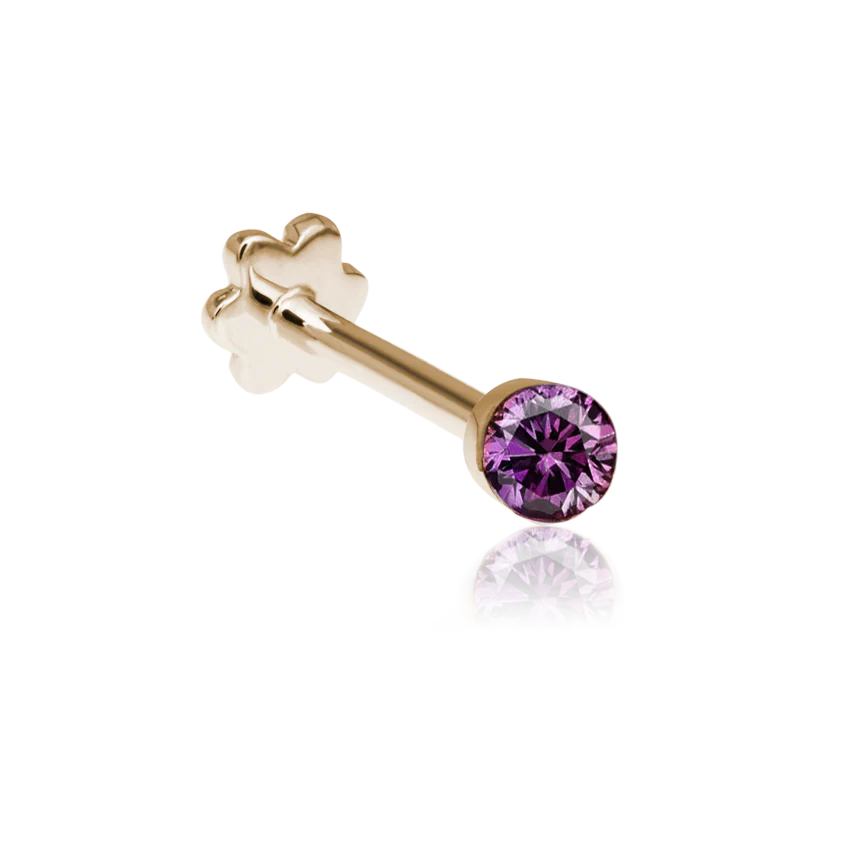 Invisible Set Rose Purple Diamond Threaded Stud Earring With Titanium Backing - Image 7