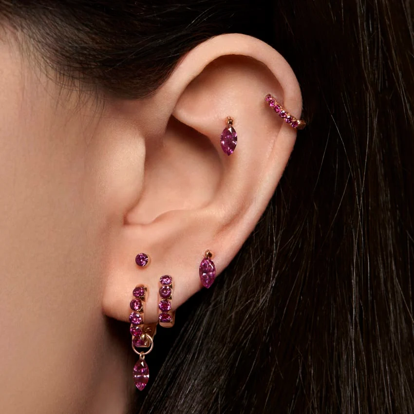 Invisible Set Rose Purple Diamond Threaded Stud Earring With Titanium Backing - Image 8