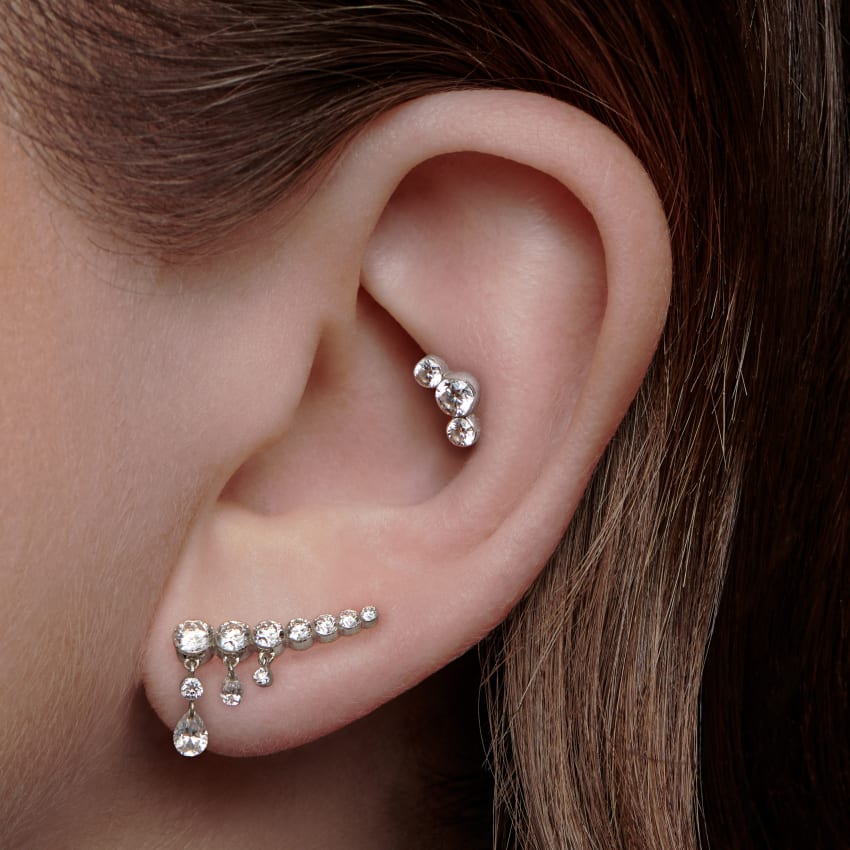 Invisible Set Three Diamond Curve Threaded Stud Earring - Image 3