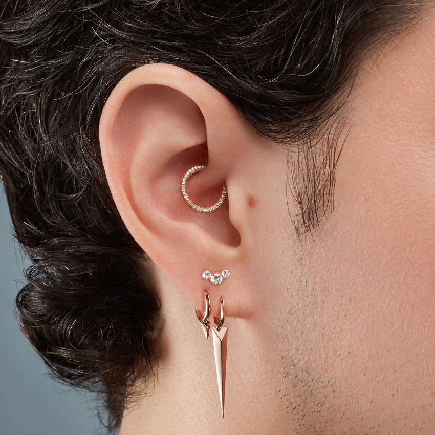 Invisible Set Three Diamond Curve Threaded Stud Earring With Titanium Backing - Image 11