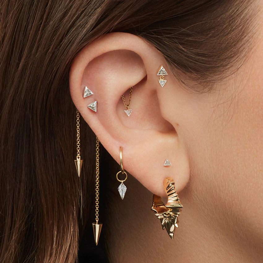 Invisible Set Triangle Diamond Dangle Threaded Earring - Image 15