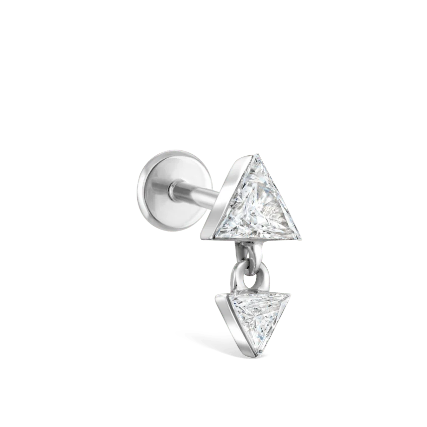 Invisible Set Triangle Diamond Dangle Threaded Earring - Image 2