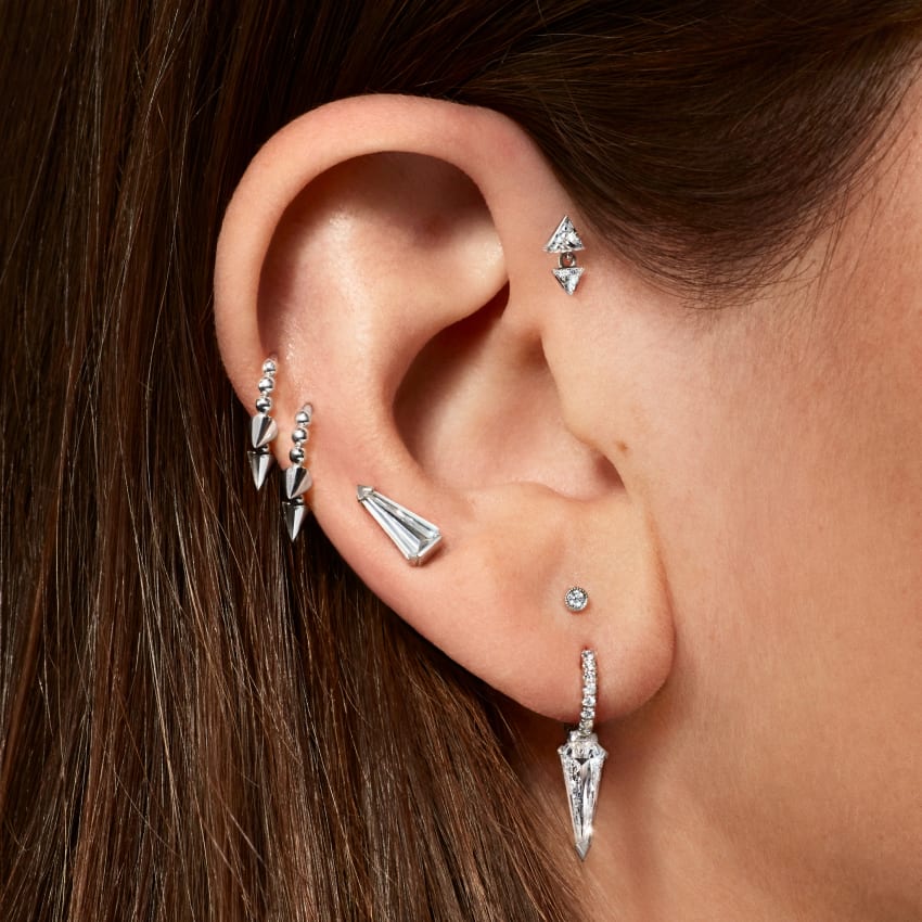 Invisible Set Triangle Diamond Dangle Threaded Earring - Image 4
