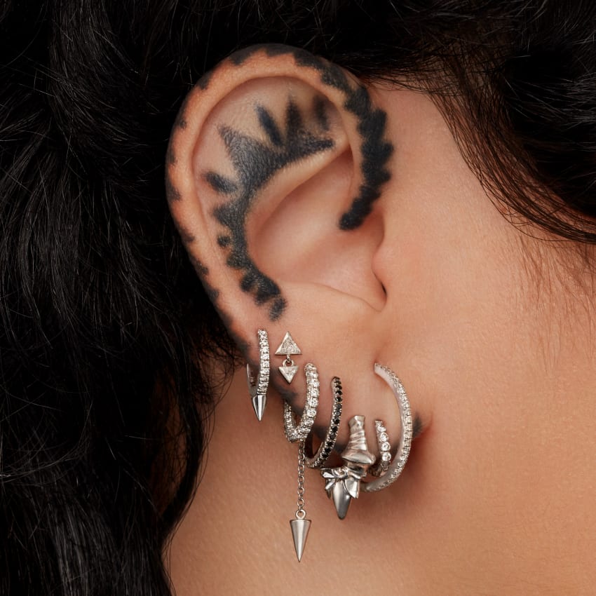 Invisible Set Triangle Diamond Dangle Threaded Earring - Image 5