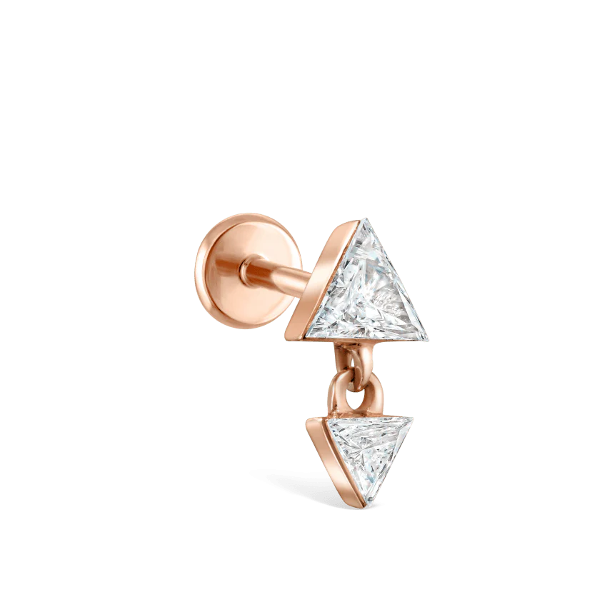 Invisible Set Triangle Diamond Dangle Threaded Earring With Titanium Backing - Image 14