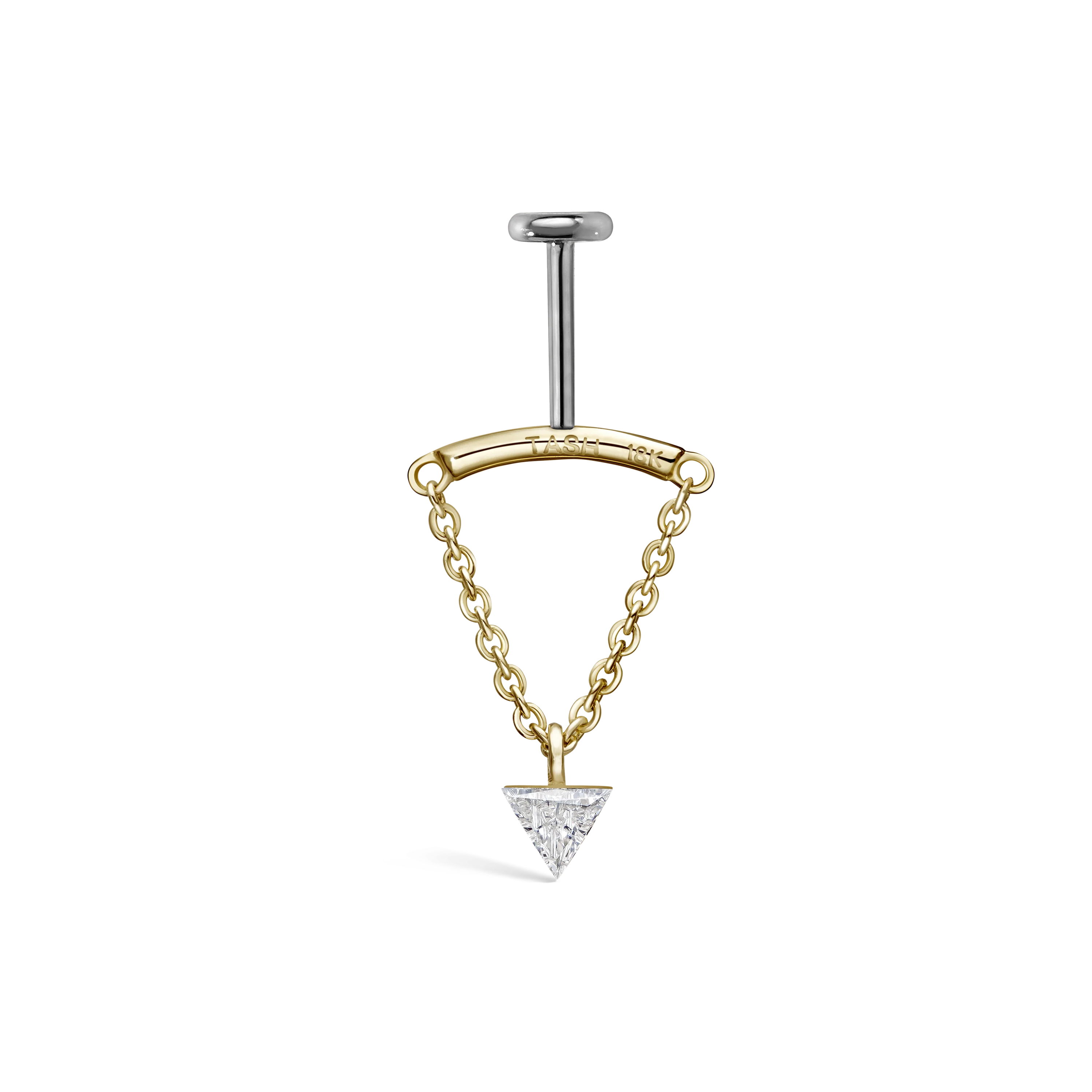 Invisible Set Triangle Diamond Drape Threaded Stud Earring With Titanium Backing - Image 2