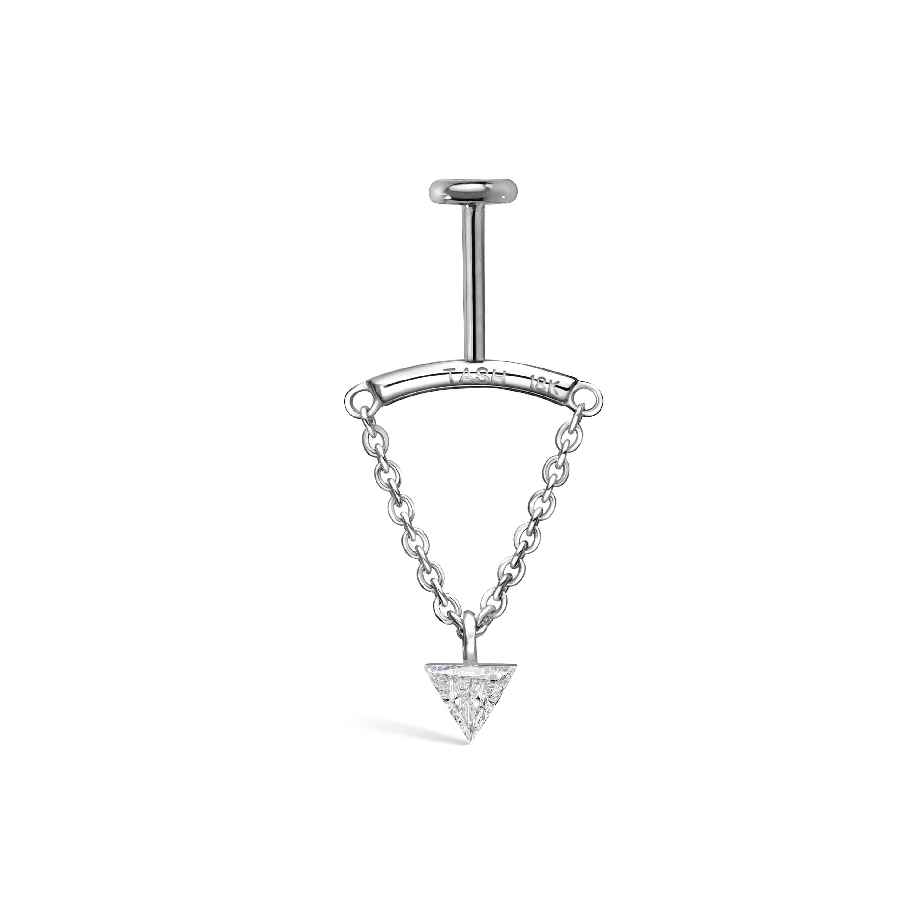 Invisible Set Triangle Diamond Drape Threaded Stud Earring With Titanium Backing - Image 3
