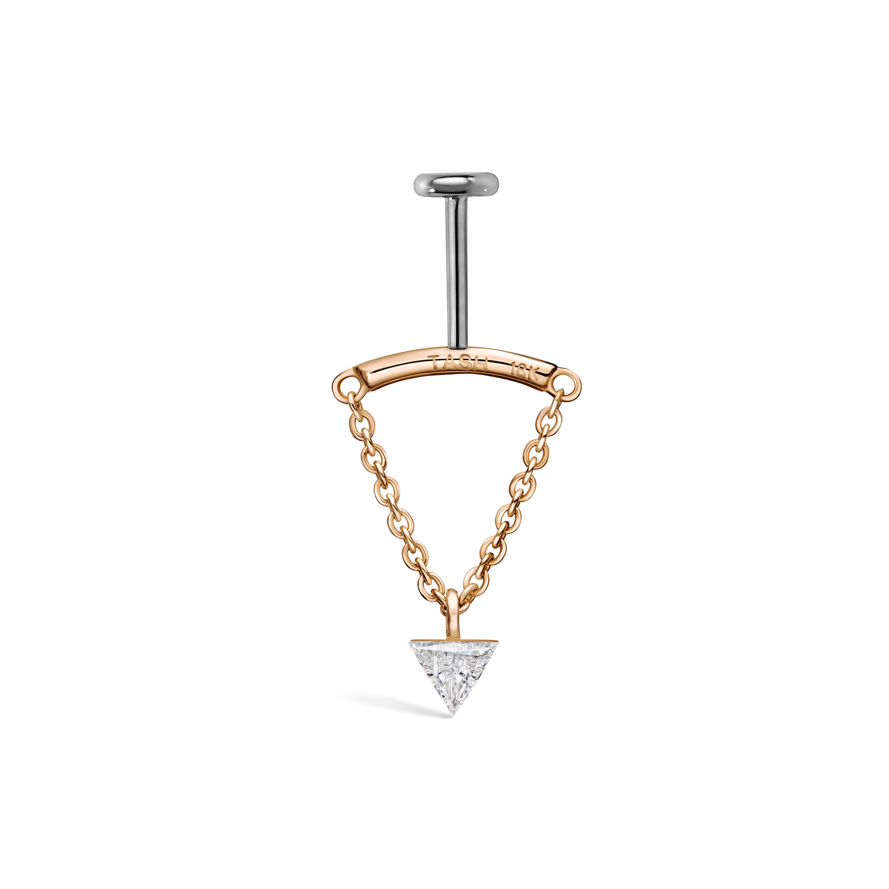 Invisible Set Triangle Diamond Drape Threaded Stud Earring With Titanium Backing - Image 5